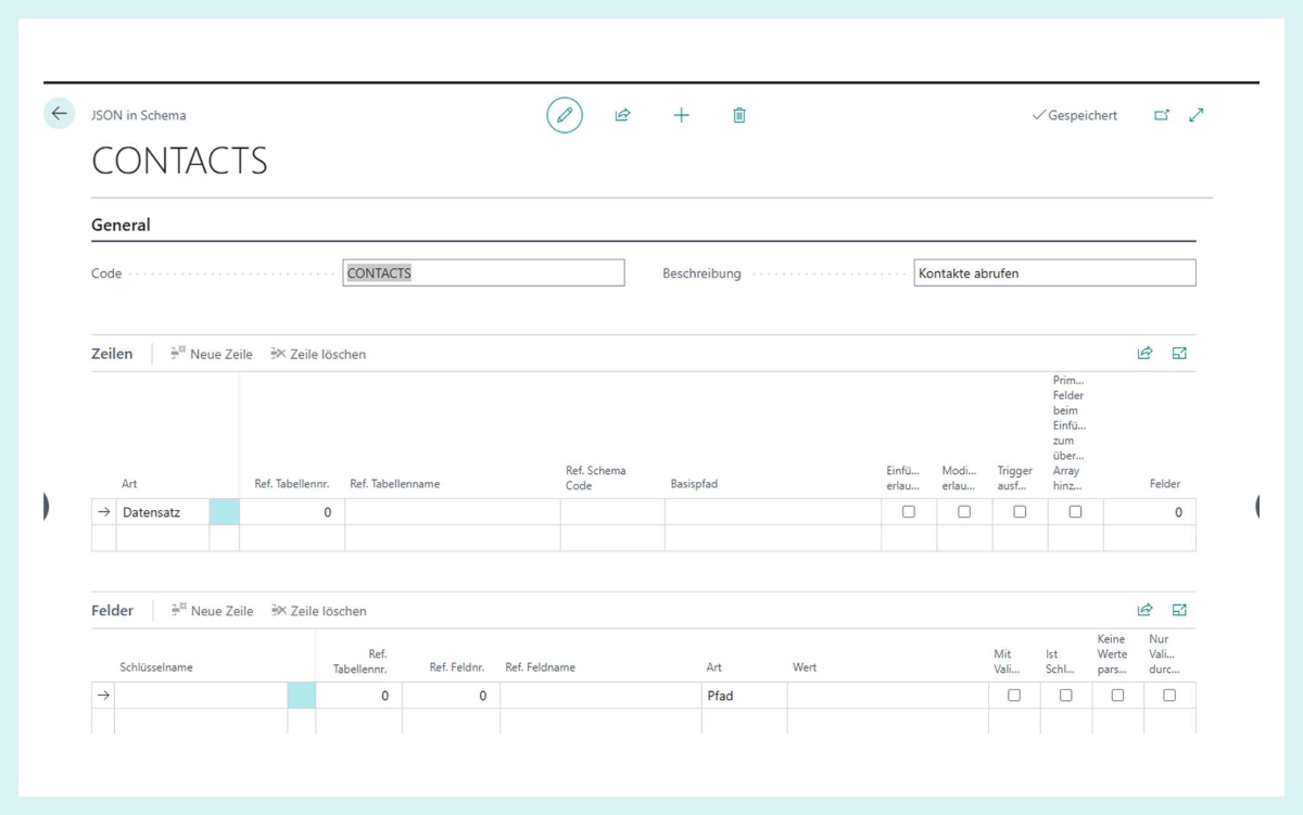Schema-Zuordnung zwischen Shop-Daten und Business-Central-Feldern